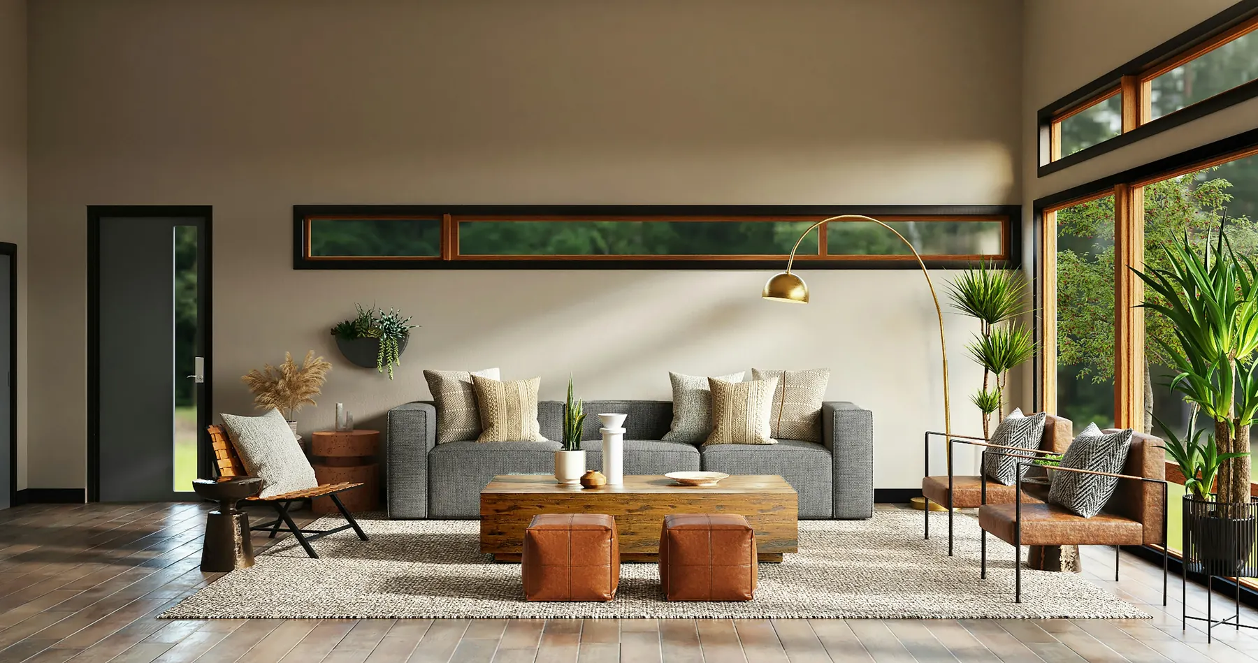 Warmtoniges Wohnzimmer mit makellos gestrichenen Wänden